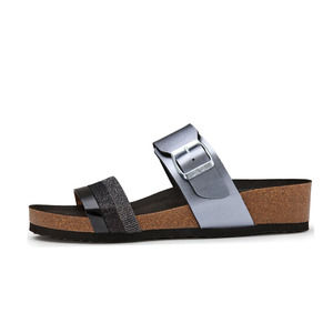 Ara Bonnie Cork Wedge Slide Sandal in Black and Anthracite Metallic Size 6.5 NEW